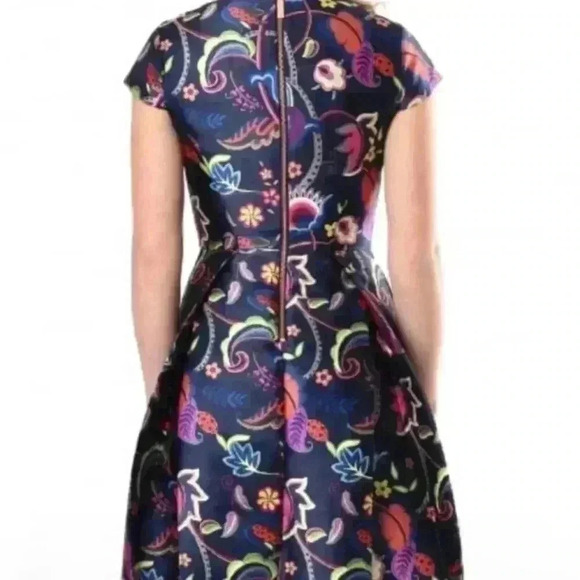 92. TED BAKER WOMEN'S PLUXAM FOLK FOLIAGE SKATER DRESS Size 1 - Picture 2 of 7
